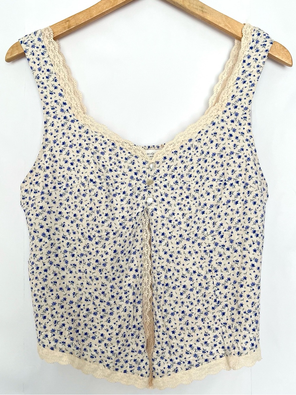 Babydoll Floral Cami Lace Trim Linen Blend Sweetheart Neck Cottage Size Large